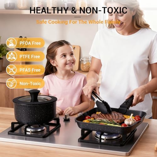 Ammeloo 21Pcs Pots and Pans Set Non Stick with Detachable Handle, Grill Pan - Image 4