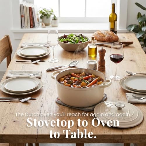 Larder & Vine 5.7 qt Enameled Cast Iron Dutch Oven Pot with Lid, Stone - Image 6