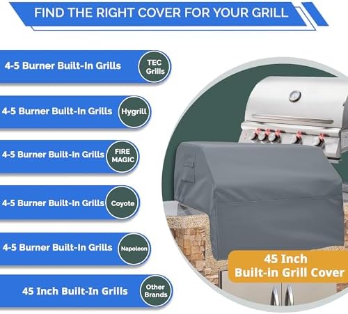 Covers & All Built-in Grill Cover for Outdoor Grill – Heavy Duty 12 oz Waterproof Built-in BBQ Grill Cover, PVC-Coated Polyester with Elastic Hem for Snug Fit (45 x 29 x 26 inches, Grey) - Image 3