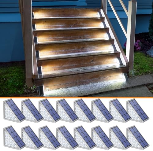 NIORSUN Solar Step Lights,16 Pack Cool White Solar Stair Lights Outdoor Waterproof IP67 Auto On Off,Solar Lights for Steps,Stair,Patio,Yard,Porch,Front Door,Sidewalk,Deck Decor by NIORSUN