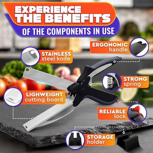 2 in 1 Kitchen Scissors for Food, Cutting Board Scissors with Safety Lock - Image 3