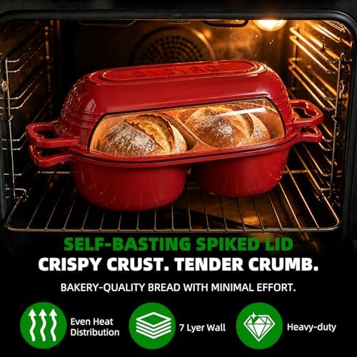 Enameled Cast Iron Dutch Oven Pot with Lid, Double Bread Loaf Pan - Image 4