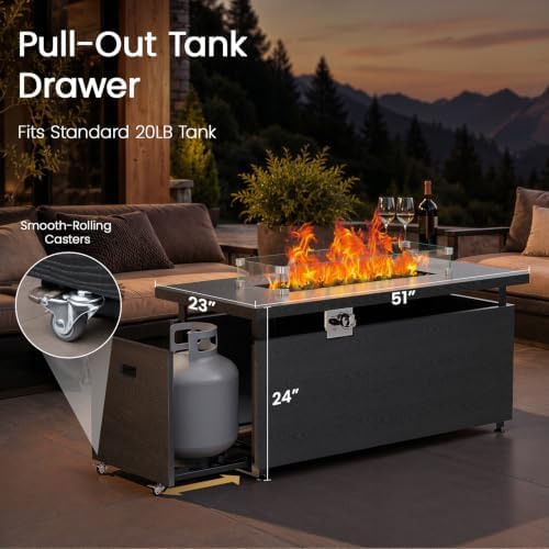 Ciays 51" 4-in-1 Propane Fire Pit Table, 60000 BTU with Glass Wind Guard - Image 5
