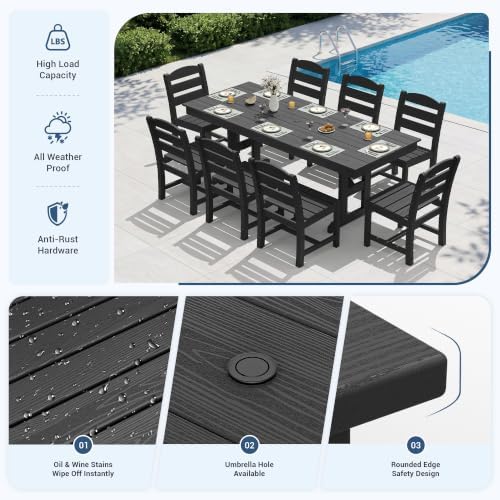 KINGYES Outdoor Armless Dining Chairs Set of 2,HDPE Patio Chairs,Black - Image 3