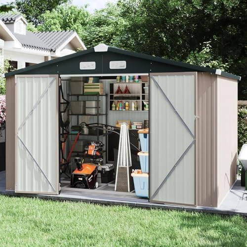 Aoxun 8x10 FT Shed Outdoor Storage Shed with Base, Brown - Image 5