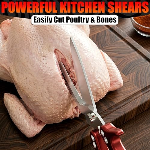 Kitchen Shears Heavy Duty, Poultry Shears, Meat Scissors for Turkey, Red - Image 6