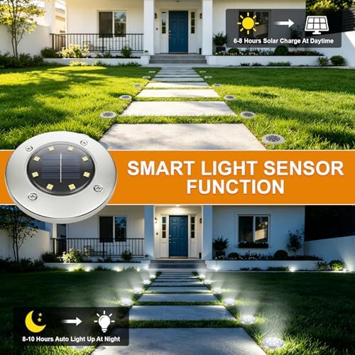 OULONGER 4.6inch Solar Ground Lights, Garden Solar Outdoor Waterproof Pathway Bright In-Ground Landscape Lights for Patio, Lawn, Yard, Driveway, Step and Walkway(White Light 10Packs) - Image 5