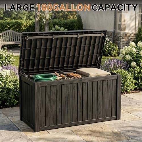 180 Gallon Outdoor Storage Box Waterproof, Resin Lockable Deck Box with Lid, Large Capacity Weatherproof Container for Patio Furniture, Side Table and Cushions (Black, 180 Gallon) - Image 6
