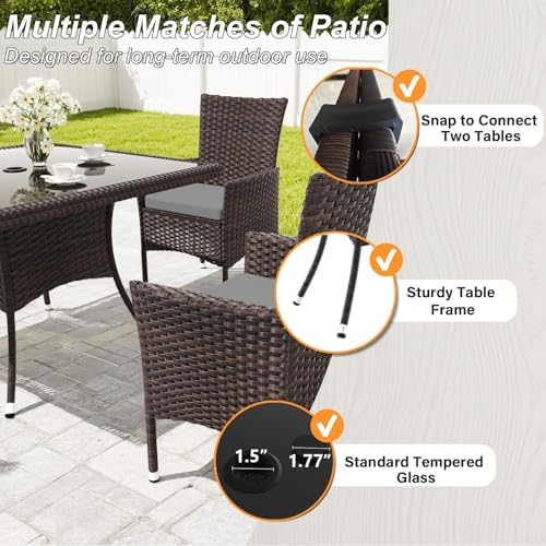 Gotland 10 Piece Outdoor Dining Set, All-Weather Rattan Patio Furniture Set with Umbrella Hole Tempered Glass Square Table, Outdoor Table and Chairs with Removable Cushions for Backyard Deck Grey - Image 4