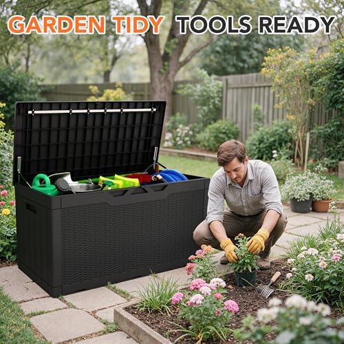 105 Gallon Deck Box Outdoor Indoor Waterproof Storage Box, Black - Image 2
