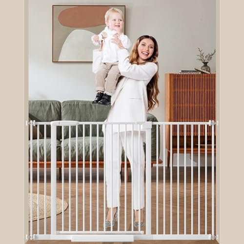 DEARBB Extra Wide Baby Gate Ultra Narrow Spacing 30.11-77.36" Pressure Mounted Double Lock Swing Auto Close Walk Through Metal Safety Pet Gate for Stairs and House Doorway Kitchen by DEARBB