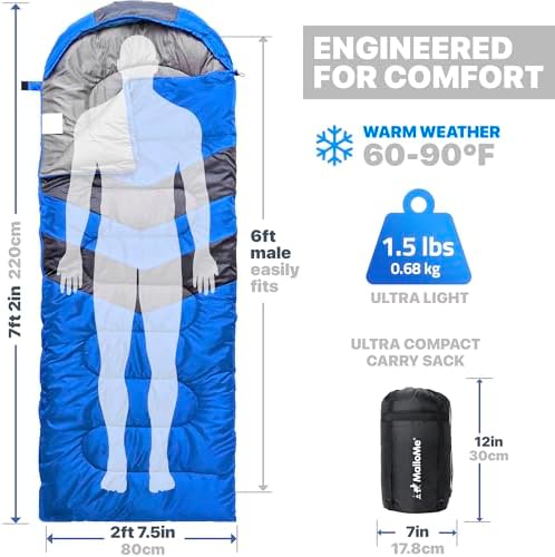 MalloMe Sleeping Bags for Adults Cold Weather & Warm - Backpacking Camping Sleeping Bag for Kids 10-12, Girls, Boys - Lightweight Compact Camping Essentials Gear Accessories Hiking Sleep Must Haves - Image 3