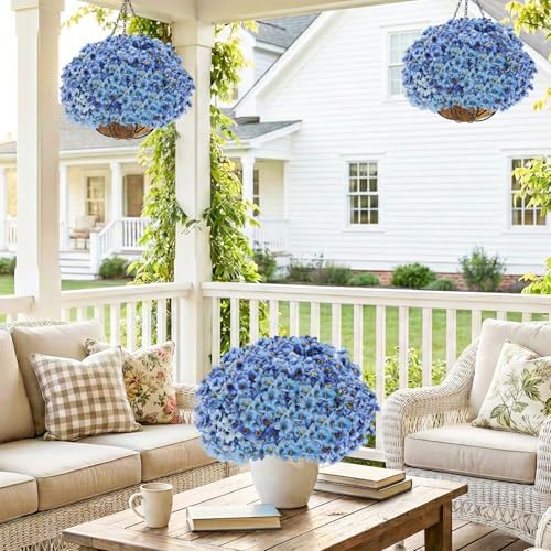 Powbrace 22 Pack Artificial Flowers for Outdoor Indoor Fake Plants(Blue) - Image 5