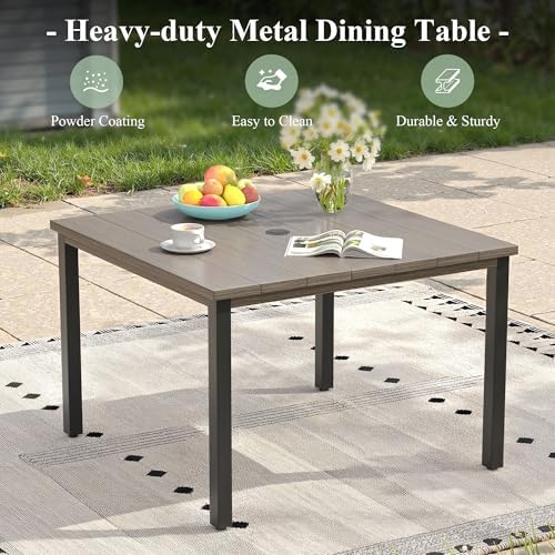 Outdoor Dining Table with Adjustable Umbrella Hole, 40.2" All-Weather Square Patio Dining Table for 4, Metal Patio Table for Garden Lawn Porch Deck Yard, Grey - Image 7