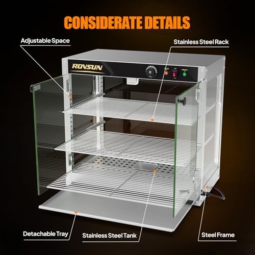 ROVSUN 3-Tier Commercial Food Warmer, 27" Pizza Warmer Food Warmer Display with LED Adjustable Lighting Glass Door Removable Shelves, Countertop Electric Food Warmer for Buffet Restaurant 110V 800W - Image 6
