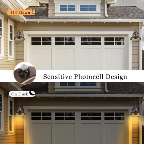 Dusk to Dawn Outdoor Barn Lights Outdoor Wall Sconces Farmhouse Exterior Wall Mount Light Vintage Outside Lighting Fixture Industrial Bronze Lantern for Porch Garage Shed Patio, 2 Pack - Image 3