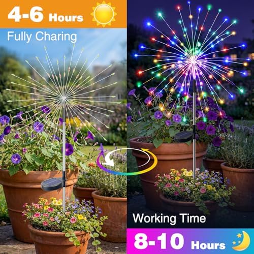 btfarm 1 Pack Solar Garden Lights Outdoor, 8 Modes Firework Lights Outside - Image 5