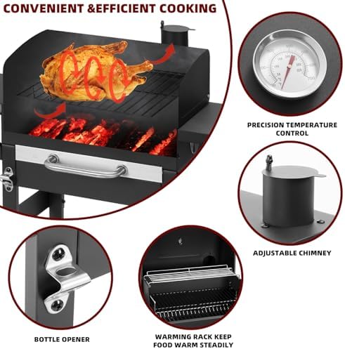 Charcoal Grill with 2 Side Tables 343 Sq.In.for BBQ Outdoor Cooking - Image 3