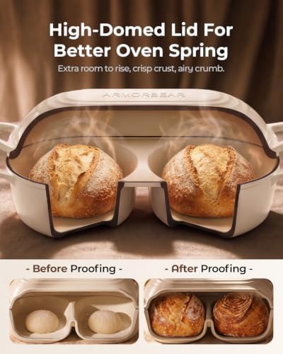 Mini Double Dutch Oven for Sourdough, Enameled Cast Iron Bread Pan, White - Image 4