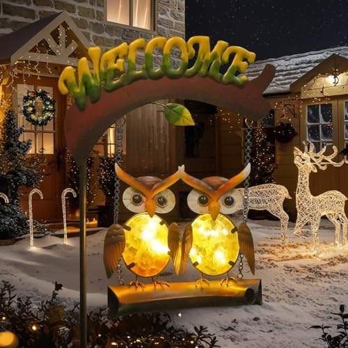 HONGLAND Solar Lights Outdoor Decor, Owl Swing Garden Decor, Owl Gifts for Women Mom, Whimsical Garden Lights Outdoor Decorations with Welcome Sign for Outside Patio Yard Lawn Decor-48inch - Image 5