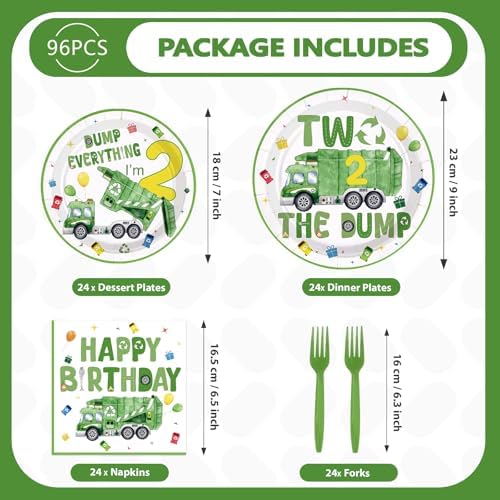 96Pcs Trash Truck 2nd Birthday Party Decorations Serves 24 - Image 4