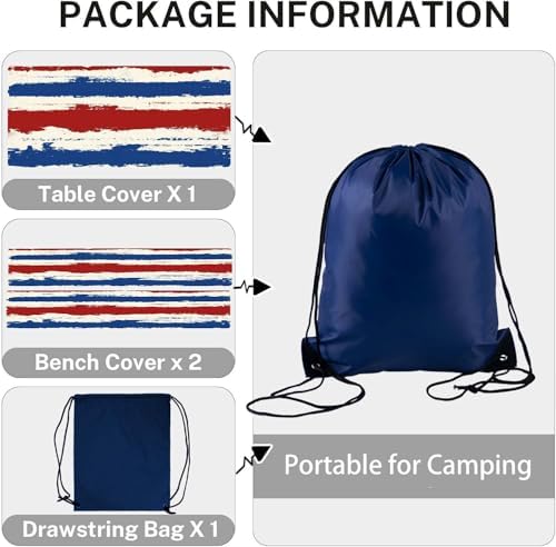 CAPSCEOLL Fitted Picnic Table Cover with Bench Covers 8ft - Red Blue - Image 4