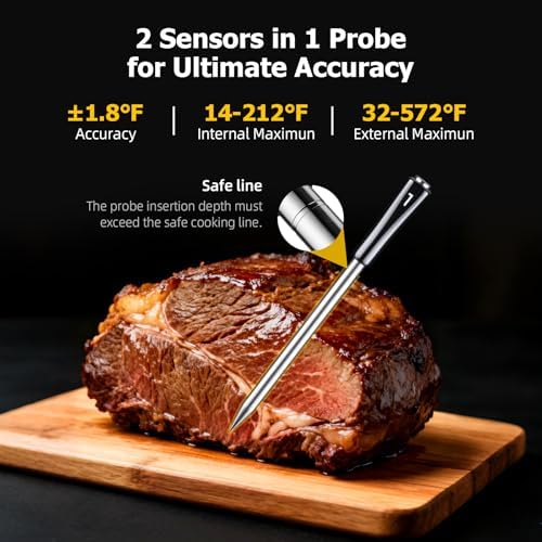 Wireless Meat Thermometer with APP Control，4 Probes Meat Thermometer Digital, Unlimited Range WiFi & Bluetooth Meat Thermometerfor for Rotisserie, Grill, Oven, Smoker, BBQ, Air Fryer - Image 4