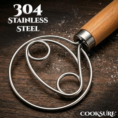 Danish Dough Whisk for Sourdough Bread – 13 Inch Bread Whisk with Wooden Handle – 304 Stainless Steel Hook for Heavy Dough Baking, Swedish Dough Whisk Tool - Image 6