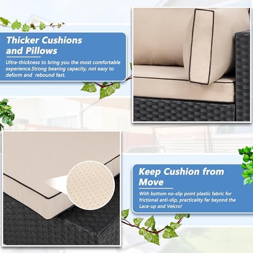 Shintenchi 5 Piece Outdoor Patio Furniture Set with Black PE Rattan, Khaki - Image 3