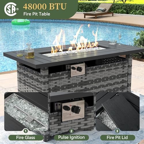 Aoxun 12 Piece Patio Furniture Set with 44" Fire Pit Table Wicker Rattan - Image 4
