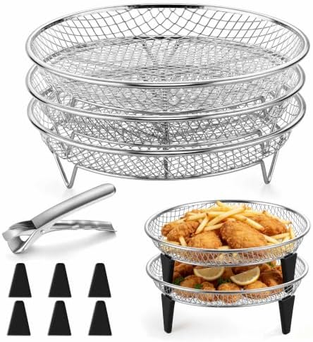 P&P CHEF 7.9'' Round Air Fryer Rack Set of 3, Air Fryer Basket for Grill by PPCHEF