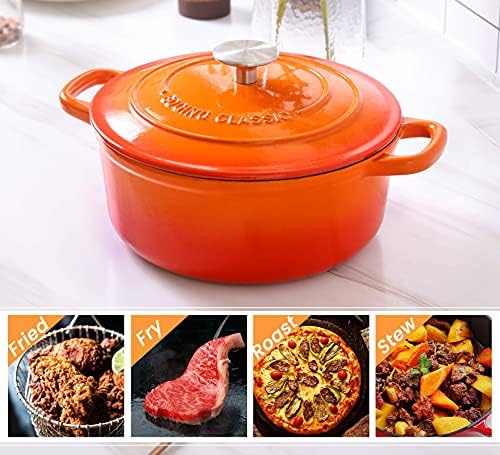 EDGING CASTING Enameled Cast Iron Dutch Oven, 5.5 Quart, Round Cast Dutch Ovens Pot with Lid Dual Handle for Bread Baking, Oven Safe up to 500°F, Orange - Image 5