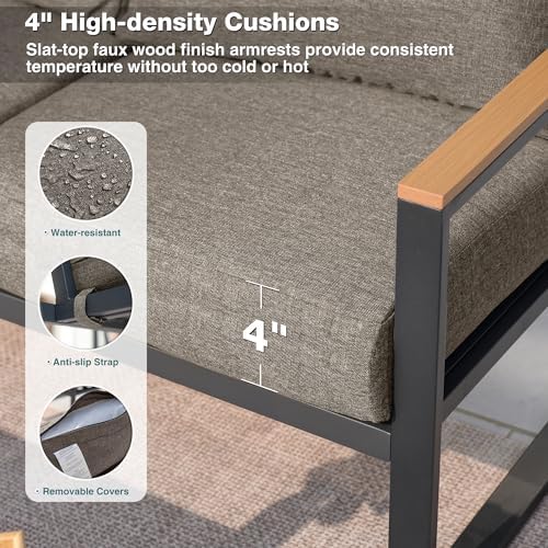 4 Pieces Metal Patio Furniture Set for Outdoor Balcony, Coffee - Image 4