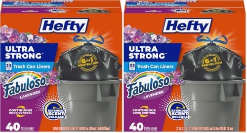Hefty Ultra Strong 33 Gal Trash Bags, Black, Fabuloso Lavender, 40 Count (Pack of 2) by Hefty