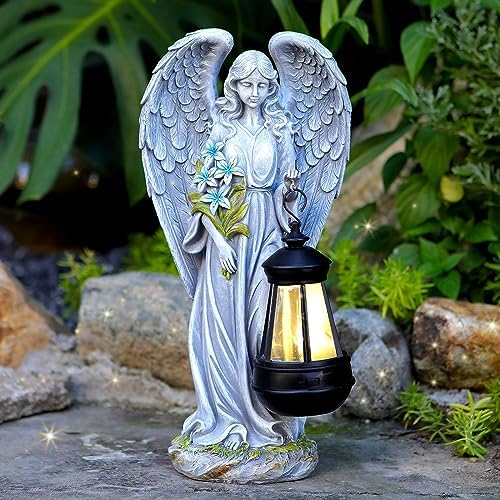 VChymm Solar Angel Outdoor Garden Decor Statues – 13.2 inches Solar Outdoor Sculptures for Outside Yard Art Patio Balcony Front Lawn Ornaments Gifts for Mom Grandma Women by VChymm