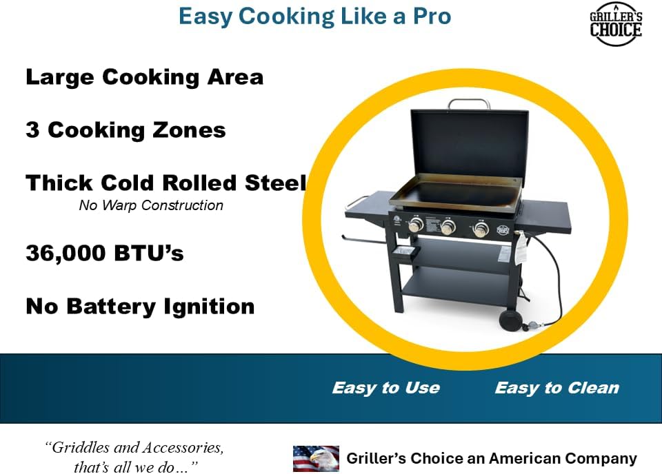 Griller's Choice Gas Griddle with Hinged Hood, Wind Guards, Front Grease Management, 4 Shelves, Propane Griddle for Flattop Grills Outdoor Cooking - Image 4