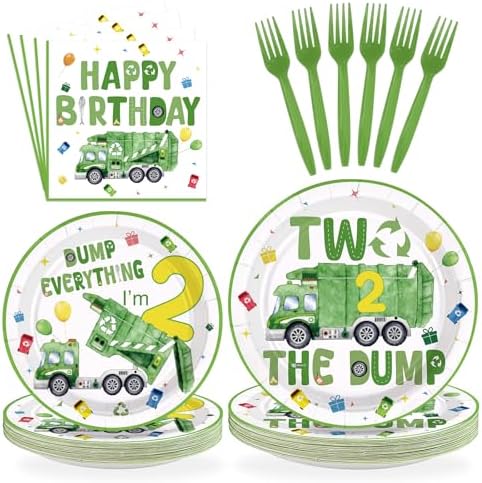 96Pcs Trash Truck 2nd Birthday Party Decorations Serves 24 by Greencian