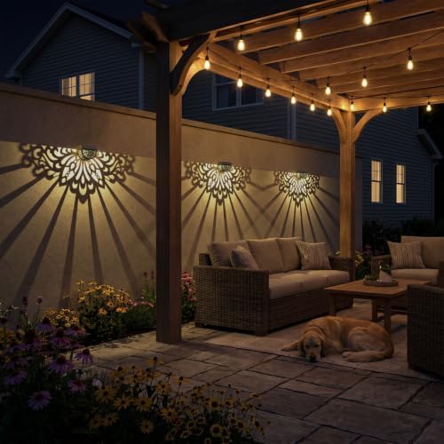 4 Pack Solar Fence Lights Outdoor Wall Lights Plastic Solar Powered Deck Step Stair Lights Mandala Theme Waterproof Fence Solar Light for Garden Post Patio Yard Decor, Gardening Gifts for Women Mom - Image 7