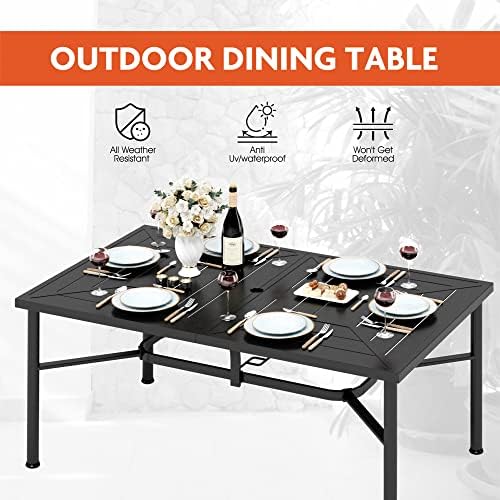 MIXPATIO Patio Table for 6, 64" Black Metal Dining Table w/Umbrella Hole - Image 5