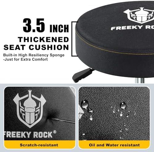 Rolling Shop Stool with Wheels, Heavy Duty Garage Work Mechanic Stool with Backrest, Adjustable Height 360°Swivel Rolling Chair with Tool Tray Storage, 330 LBS Capacity, Yellow - Image 3
