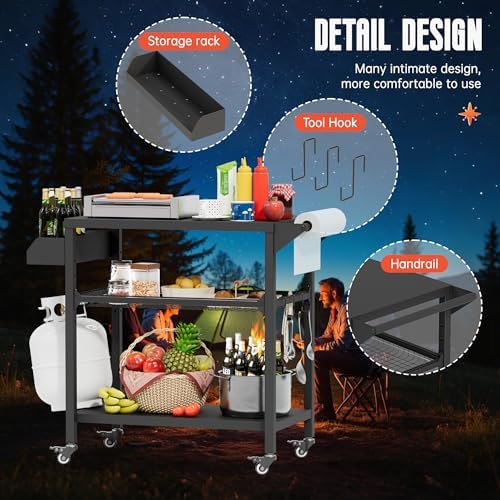 Oakcloud Outdoor Grill Cart with Storage, Movable Pizza Oven Table, Durable Steel BBQ Prep Station, Grill Table for Outside Cooking, Heavy-Duty Outdoor Kitchen Cart with Wheels - Image 4