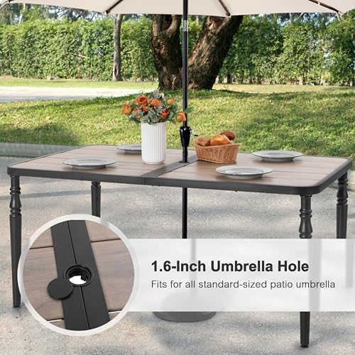 NUU GARDEN Patio Dining Table for 6, 61” x 37” Large Rectangle Metal Table with Wood-Grain Tabletop, Outdoor Table with 2.1” Umbrella Hole for Backyard, Lawn, Garden, Black - Image 6
