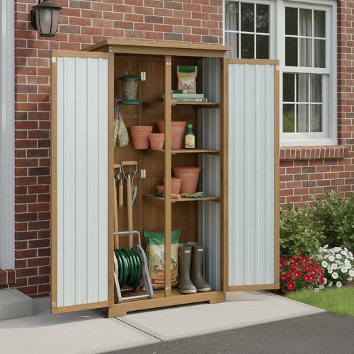 Outdoor Storage Cabinet with Shelves, Weatherproof Tool Shed for Patio - Image 3