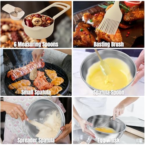 Stainless Steel Mixing Bowls Set with Lids & 3 Grater Attachments, Khaki - Image 7