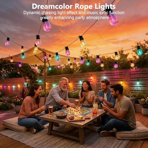 Beizelte Outdoor String Lights, 200FT RGB+IC Outside Light Dimmable Shatterproof LED Bulbs, IP67 Waterproof Chasing Effect Lighting DreamColor Patio Strip Lights for Backyard, Balcony, Outdoor Living - Image 5