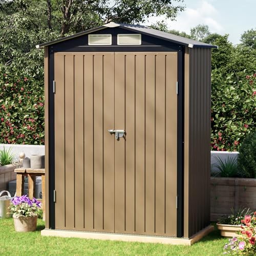 5 x 3 FT Metal Storage Shed for Backyard, Brown - Image 4