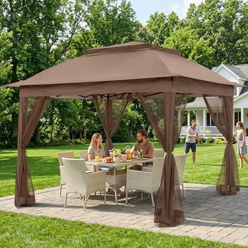 COOS BAY 11x11 Pop Up Gazebo with Netting, Canopy Tent, Brown - Image 5