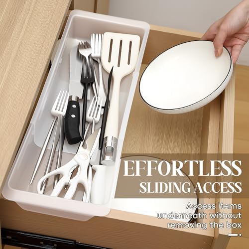 1 Pack Deep Drawer Organizer Bins, Adjustable Sliding Drawer Organizer Bin Expandable Tray for Kitchen Utensils, BBQ Tools, Towels, Durable Plastic Sliding for Easy Storage (17" to 27”) - Image 6