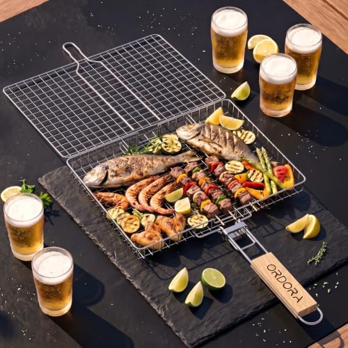 ORDORA Grill Basket Deep, Stainless Steel BBQ Grilling Baskets for Outdoor Grill, Fish Grilling Rack for Veggies, Meat, Shrimps, Grill Accessories with Detachable Handle, Gifts for Dad - Image 6
