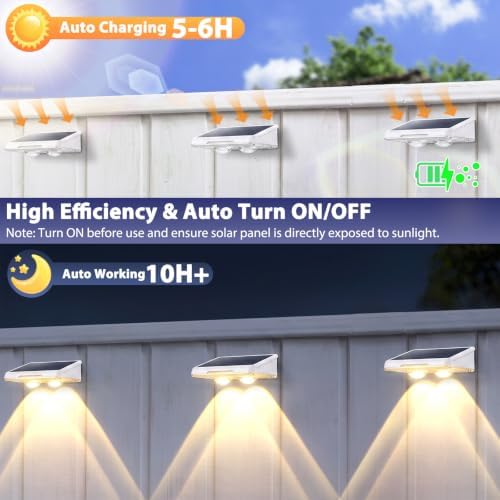 Brightever Solar Fence Lights Outdoor White 12-Pack, 3000K/5000K/6500K - Image 3